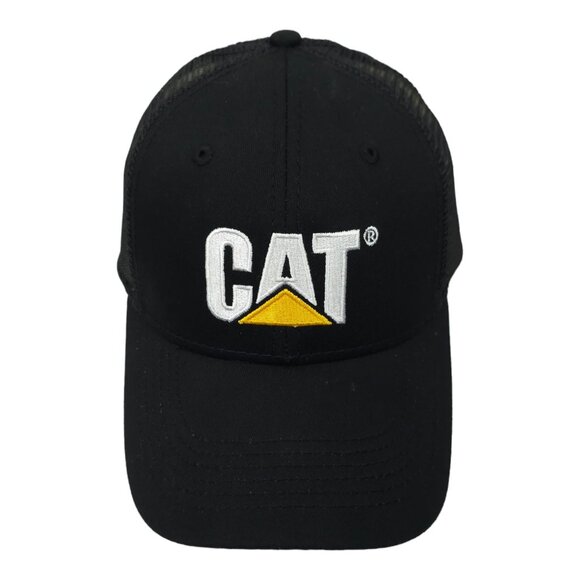 Caterpillar CAT Equipment Black Mesh Retro Snapback Cap Trucker Baseball NEW - Picture 1 of 13